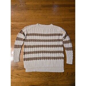 Anthropologie Pilcro Large Longline Stitch Sweater Brown Stripe Side Slits